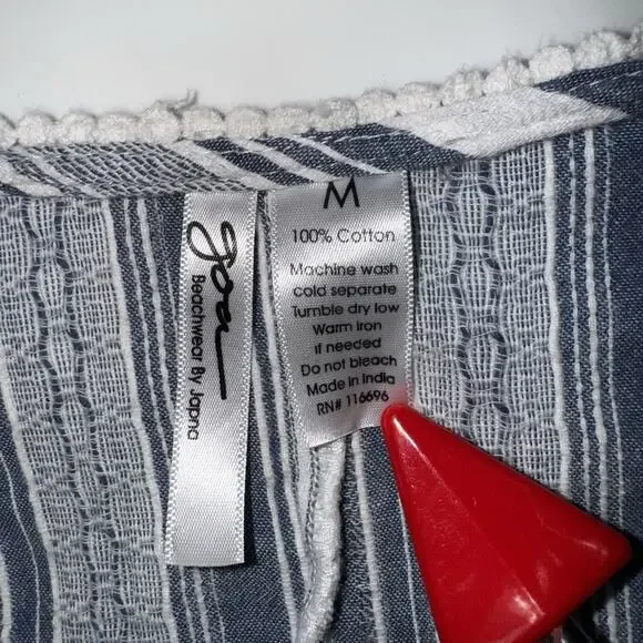 Goa Beachwear Japna MED Beach Swim Cover Boho Dress Tassels Blue Stripe V Neck - Picture 6 of 6